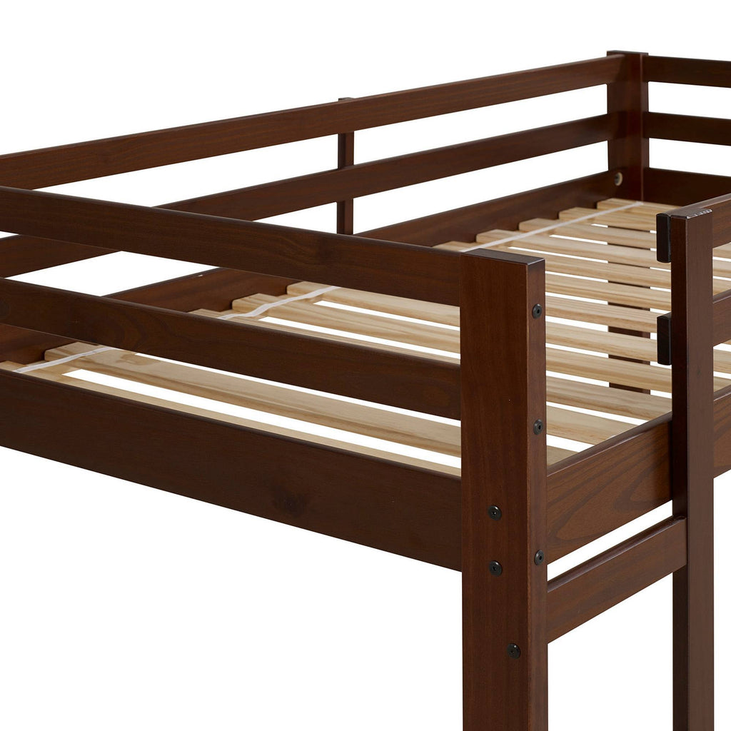 Twin Solid Wood Low Loft Bed Walnut X614