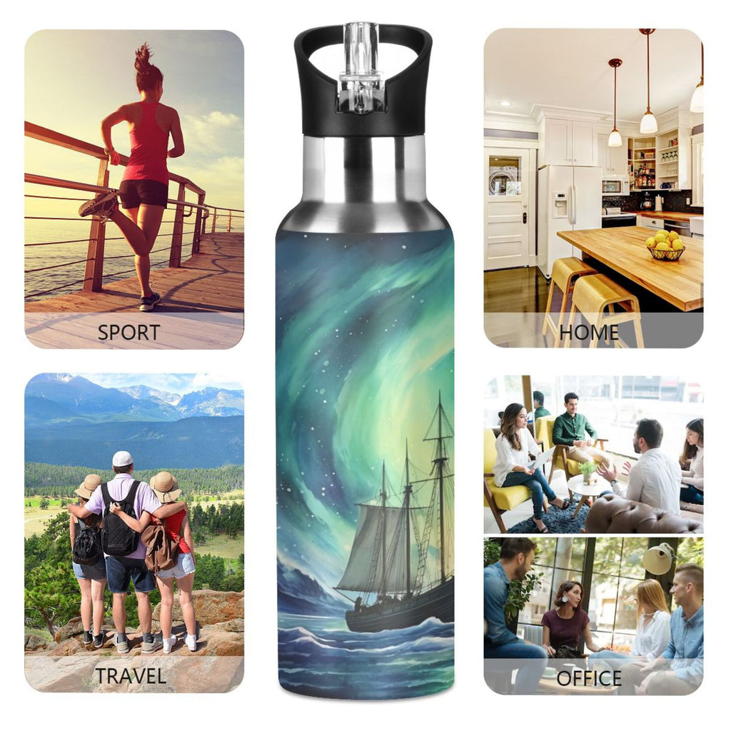 Stainless Steel Insulated Thermos Vacuum Flask Water Bottle with Straw Lid I693