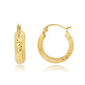 18k Solid Yellow Gold Diamond Cut Hoop Earrings D408492