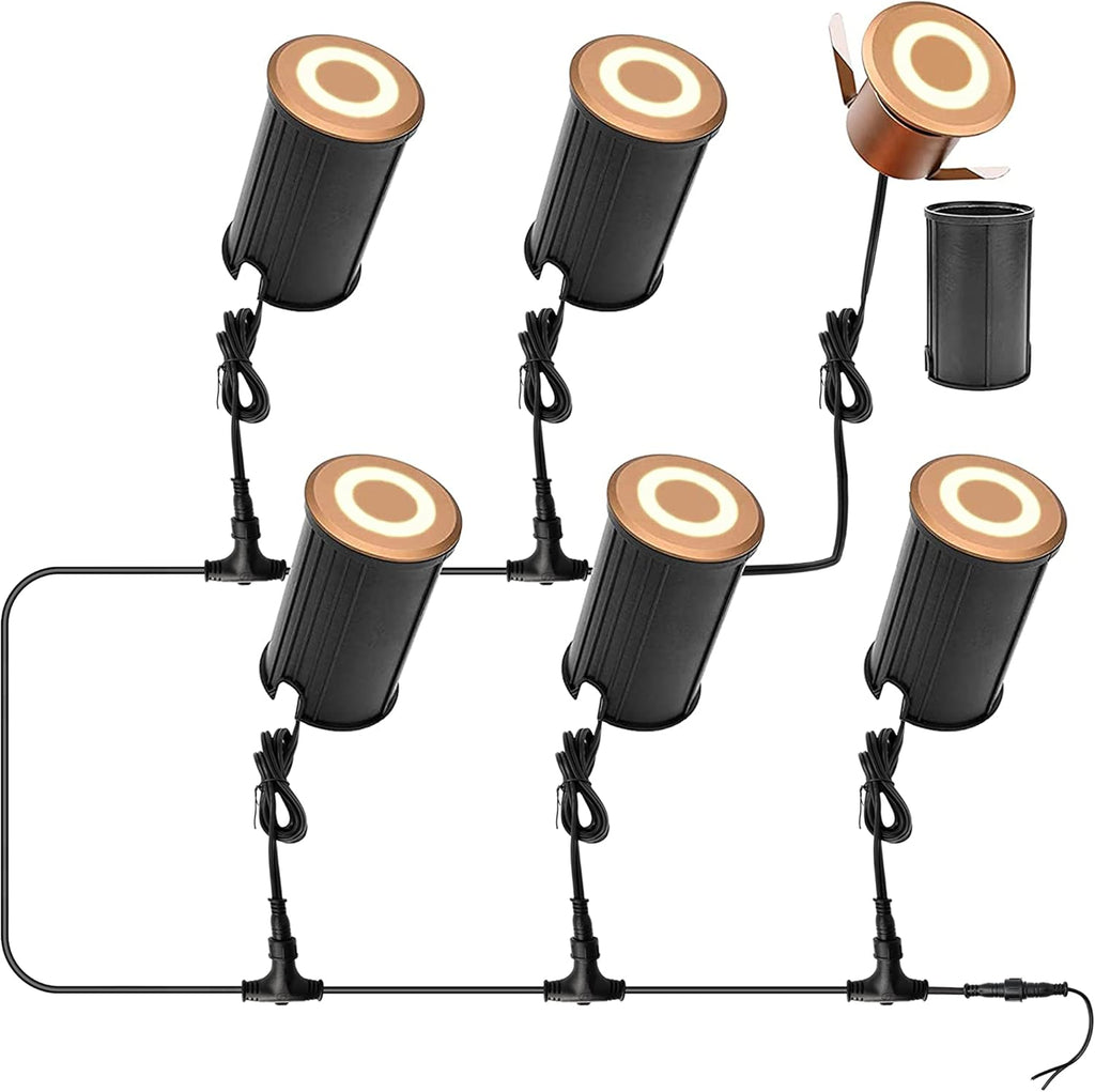 6-Pack 1 Watt LED In Ground Lights with 36 Feet Cable, Gold Finish, Waterproof IP67 M75482