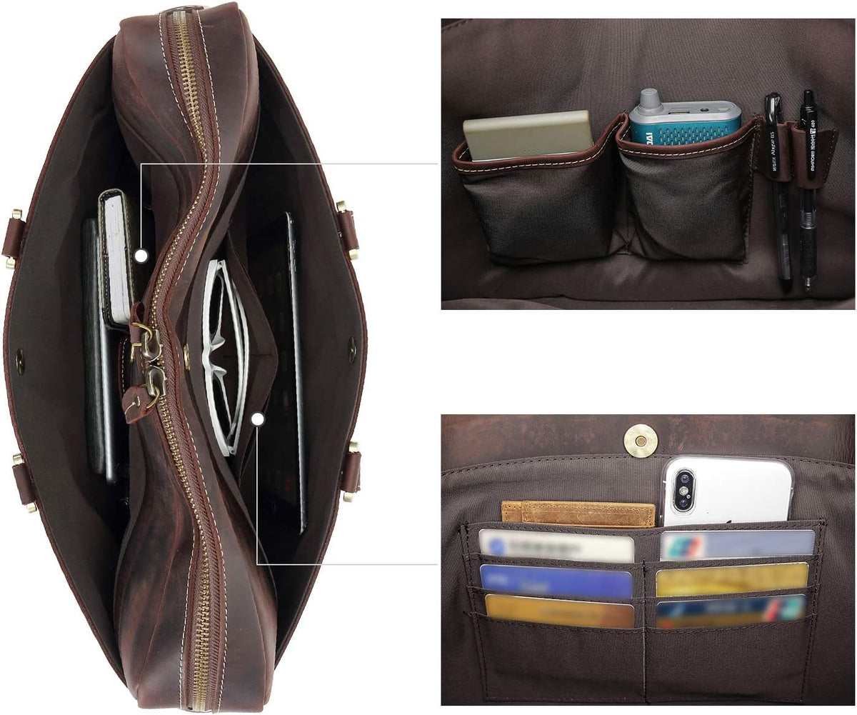 Full Grain Leather 18.5'' Laptop Briefcase Messenger Bag M23846
