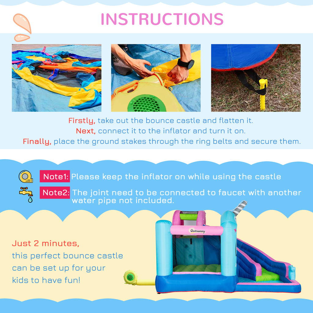 5-in-1 Inflatable Bounce House with Slide & Water Gun Z782211