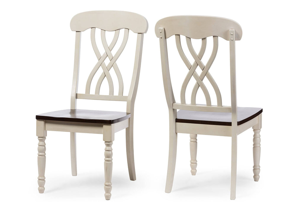 Antique Oak Wood and Distressed White Dining Side Chair (Set of 2) O3273