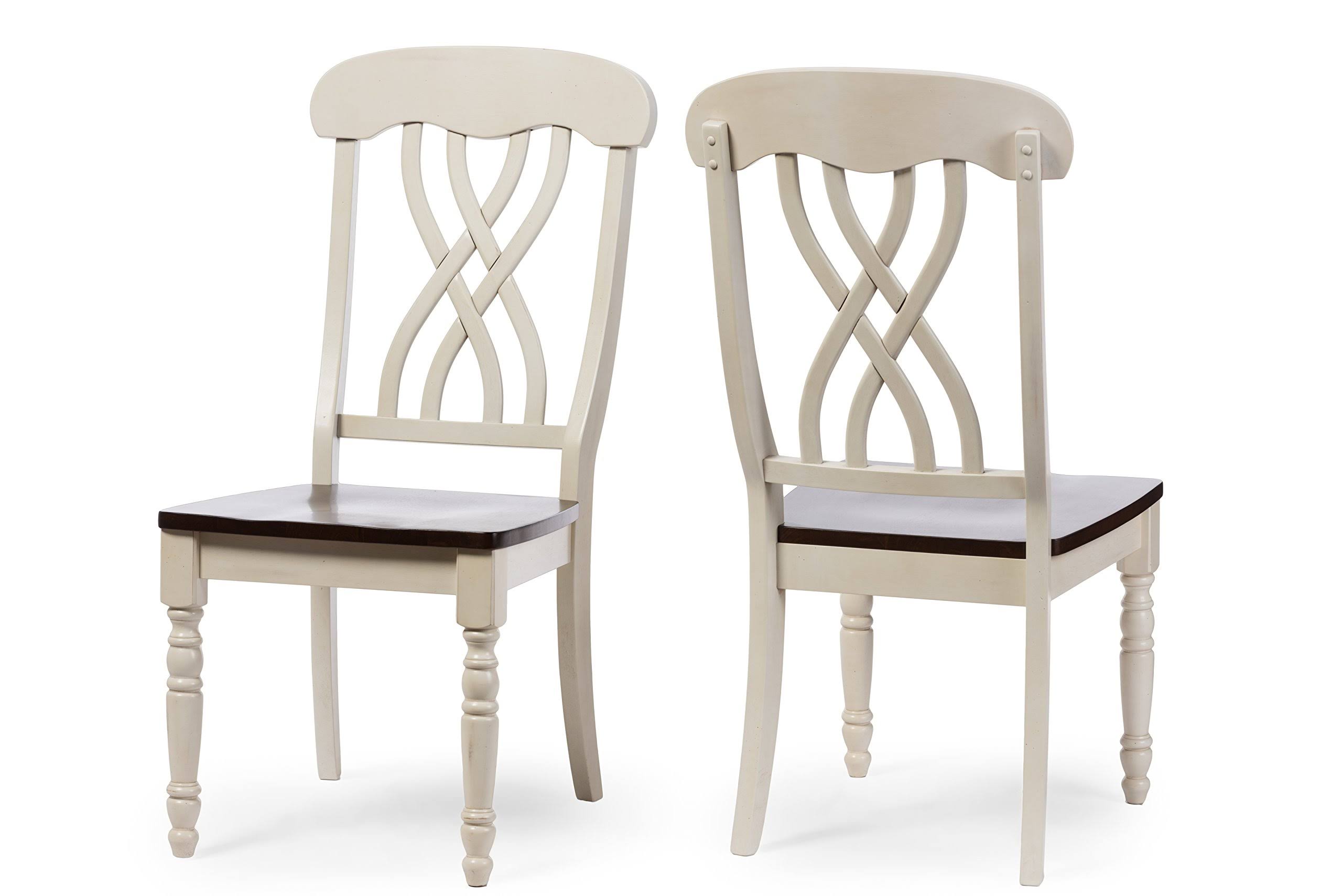Antique Oak Wood and Distressed White Dining Side Chair (Set of 2) O3273