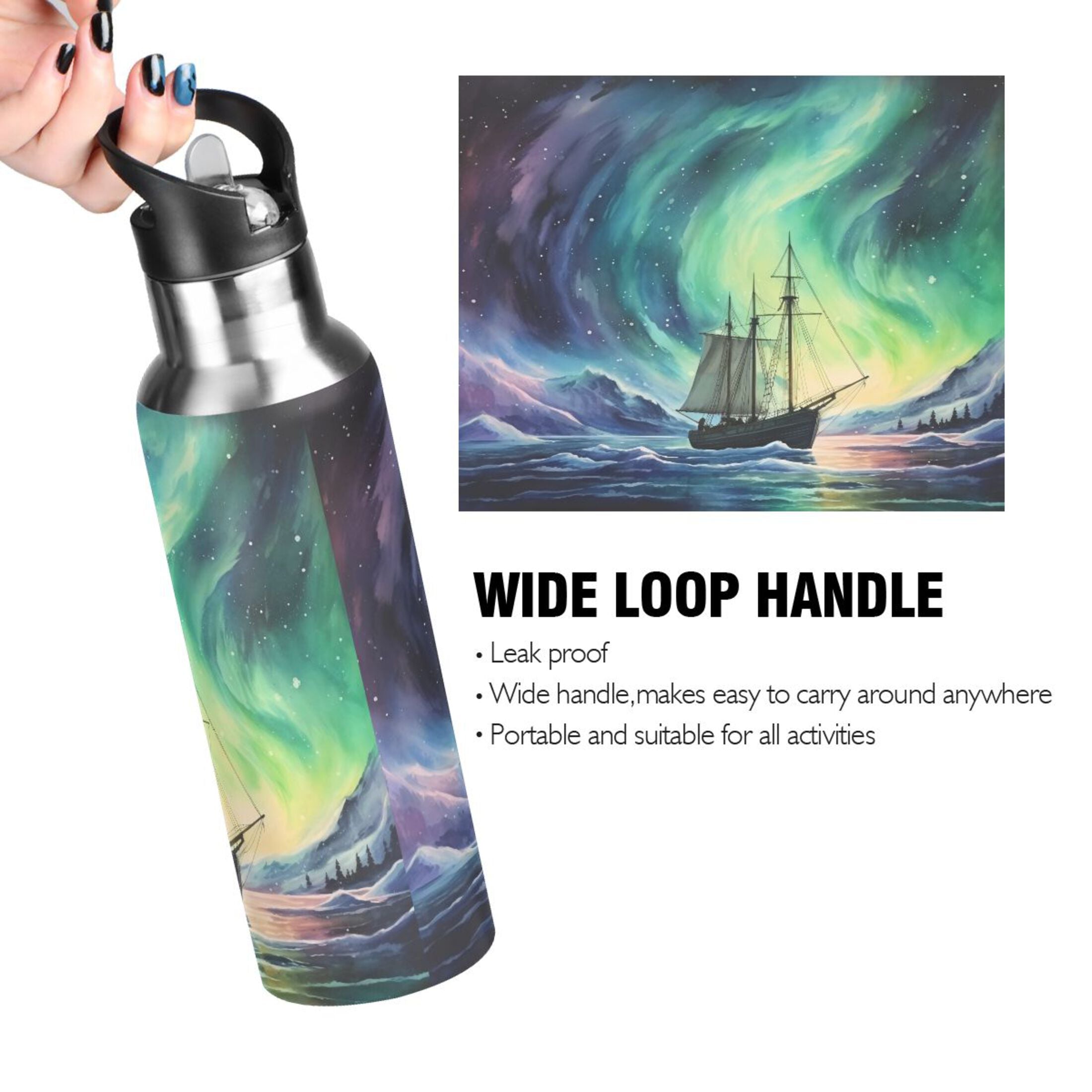 Stainless Steel Insulated Thermos Vacuum Flask Water Bottle with Straw Lid I693