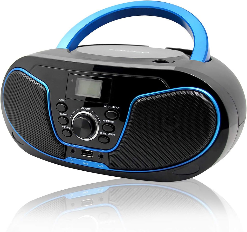 Portable Top-Loading CD MP3 Player Boombox with Bluetooth Stereo, FM Radio, Aux Line in, Headphone Jack, USB Port L87354
