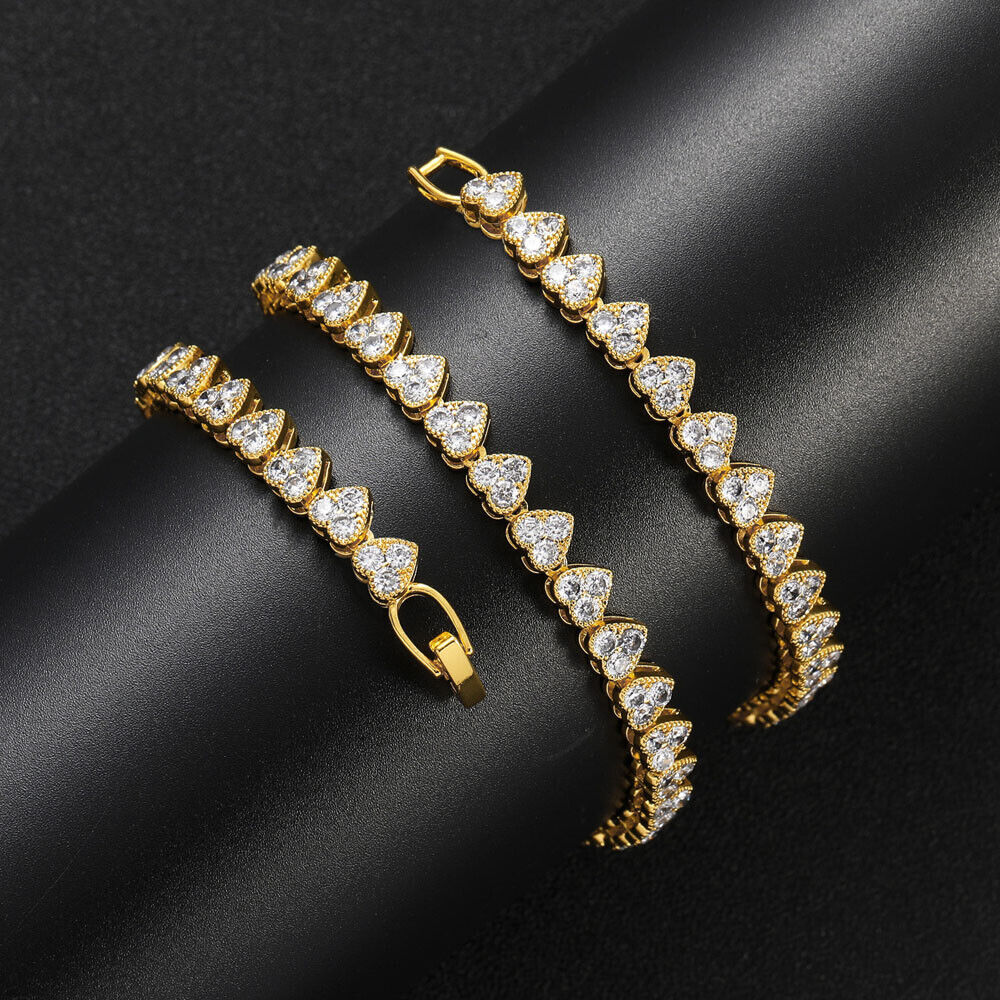 18K Gold Silver Plated 6.5mm Hip Hop Heart Chain Necklaces CZ R566