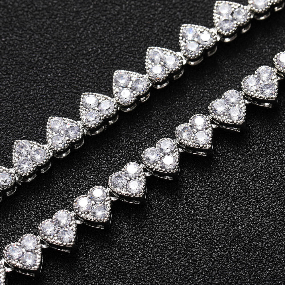 18K Gold Silver Plated 6.5mm Hip Hop Heart Chain Necklaces CZ R566