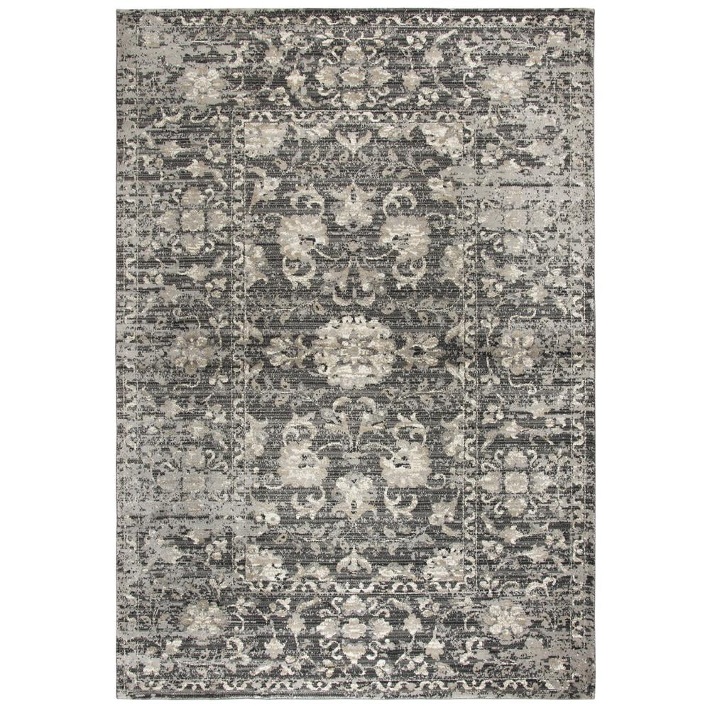 Floral Distress Gray Dk Gray Tan Ivory Black Rug V610