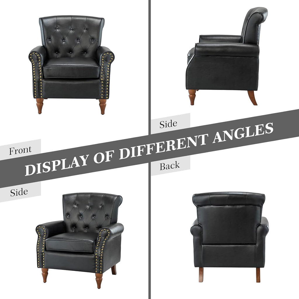 Black PU Leather Accent Chair Set Of 2 with Solid Wood Legs N106119