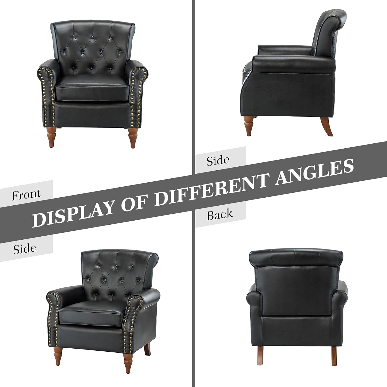 Black PU Leather Accent Chair Set Of 2 with Solid Wood Legs N106119