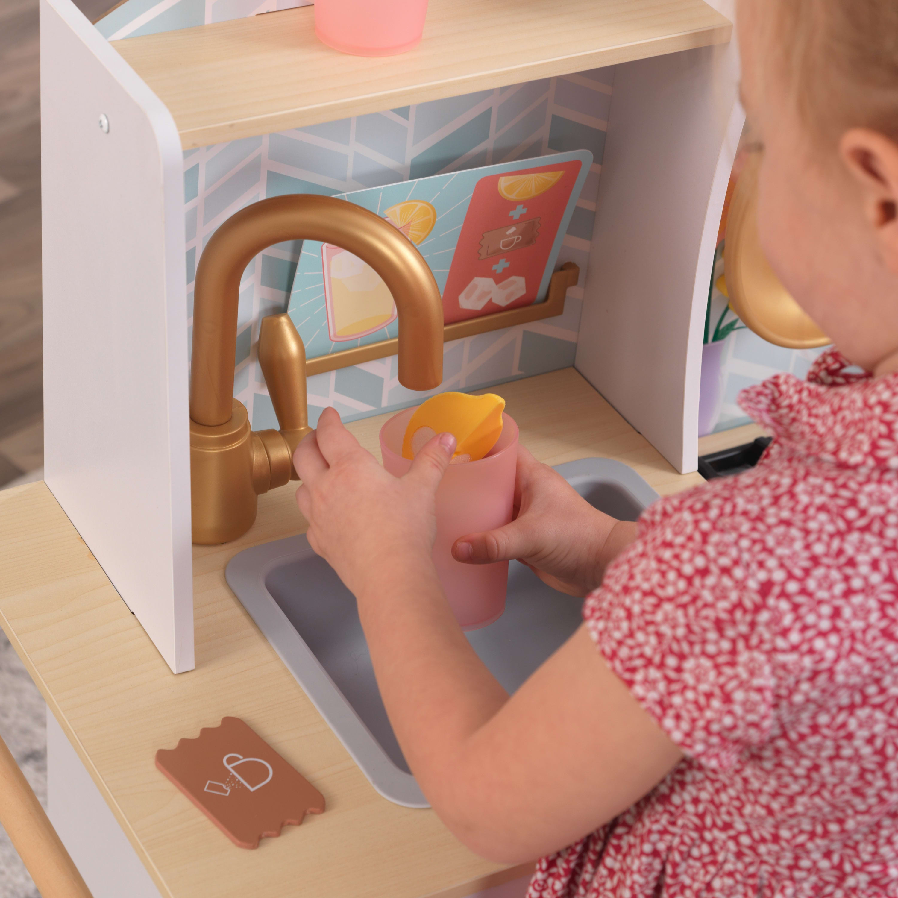 White Wooden Play Kitchen with 20-Piece Pretend Food Accessories C454
