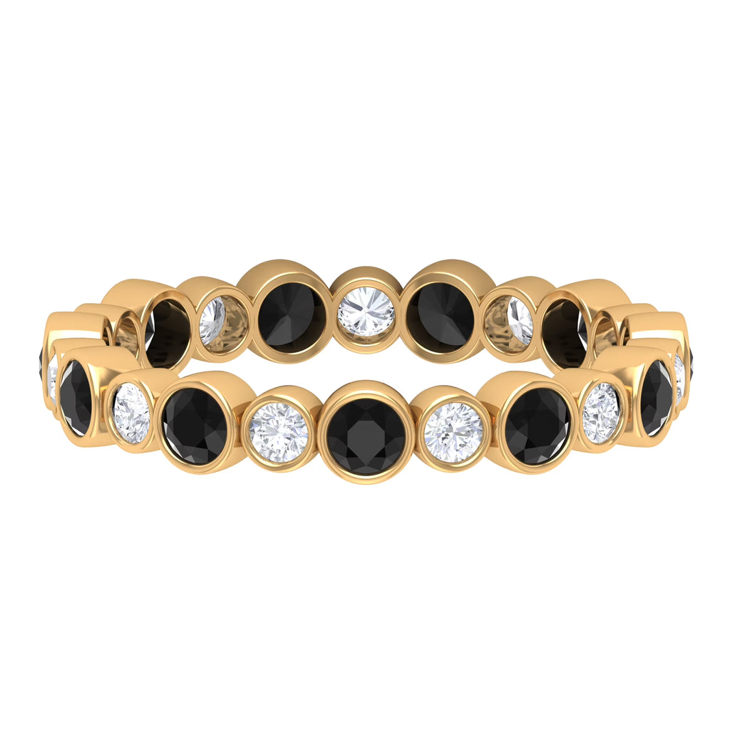 1 CT Black Onyx and Diamond Eternity Band Ring, 18K Yellow Gold, US 7.00 S315