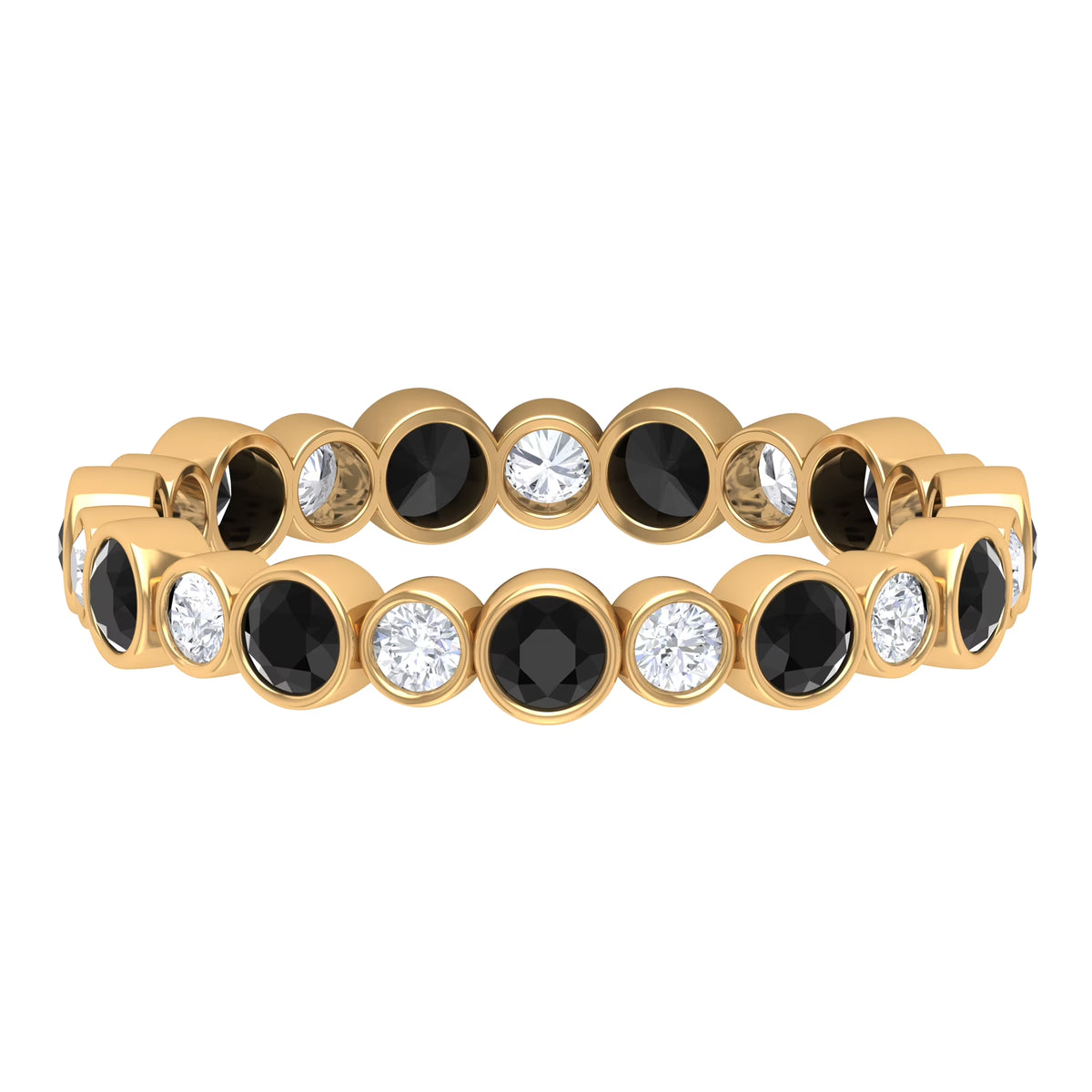 1 CT Black Onyx and Diamond Eternity Band Ring, 18K Yellow Gold, US 7.00 S315