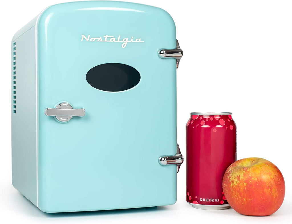 Retro 6-Can Mini Refrigerator with Carry Handle, Aqua T935572