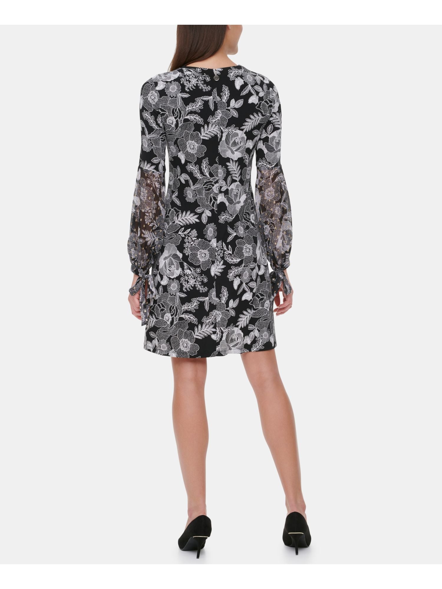 Black Floral Shift Dress Petites 2P Z91162
