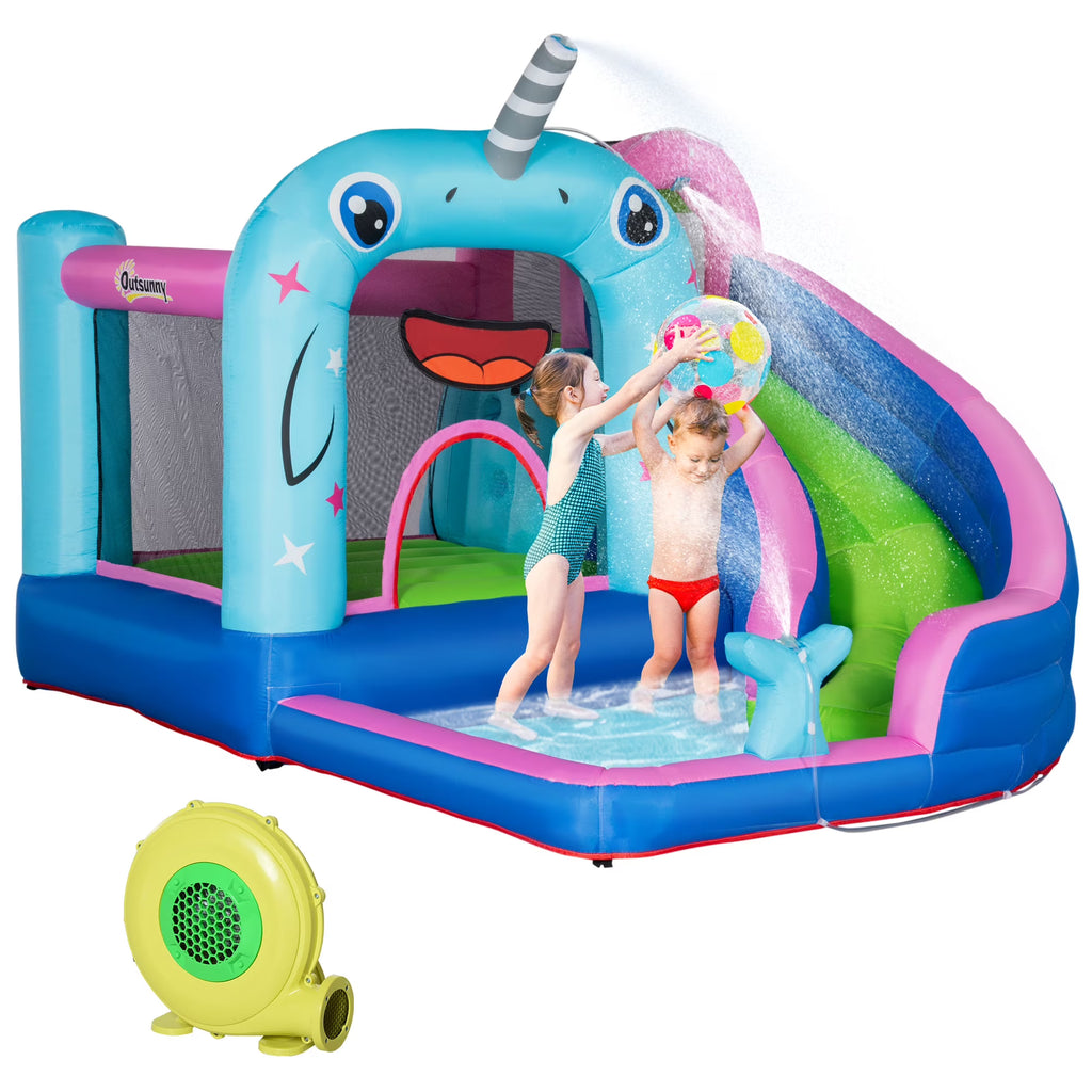 5-in-1 Inflatable Bounce House with Slide & Water Gun Z782211