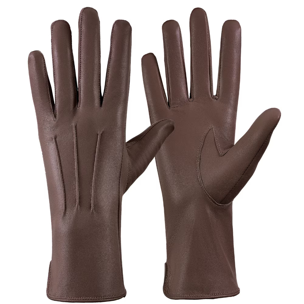Genuine Leather Women Coffee Dress Gloves K139