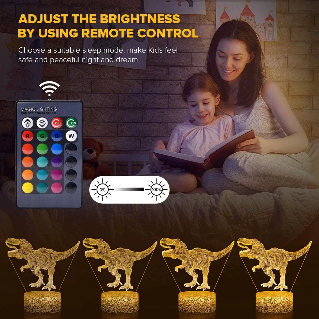 3D Dinosaur Night Light with Remote & Touch, 7 Colors + 16 Colors Changing Dimmable T Rex Night Light O1126