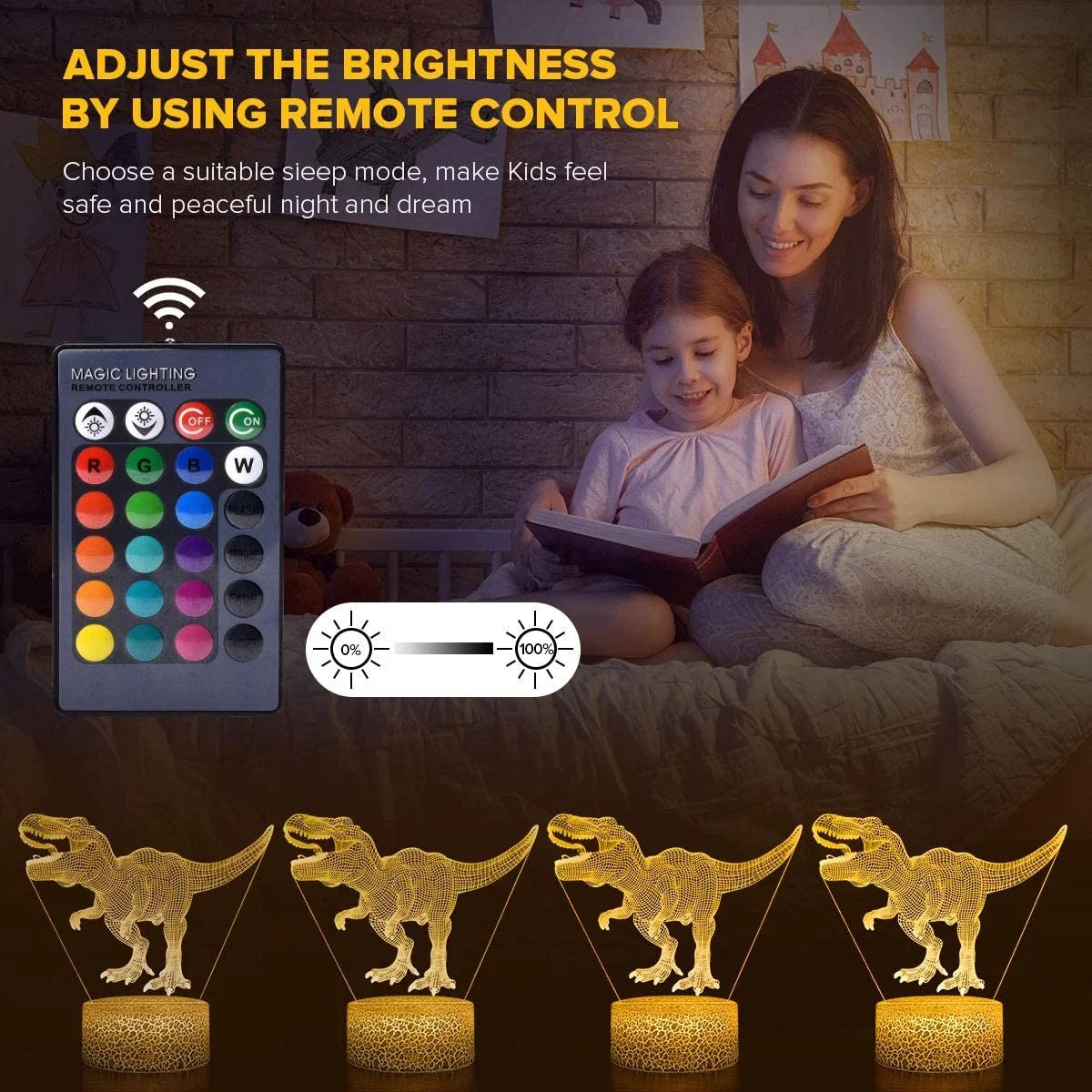 3D Dinosaur Night Light with Remote & Touch, 7 Colors + 16 Colors Changing Dimmable T Rex Night Light O1126