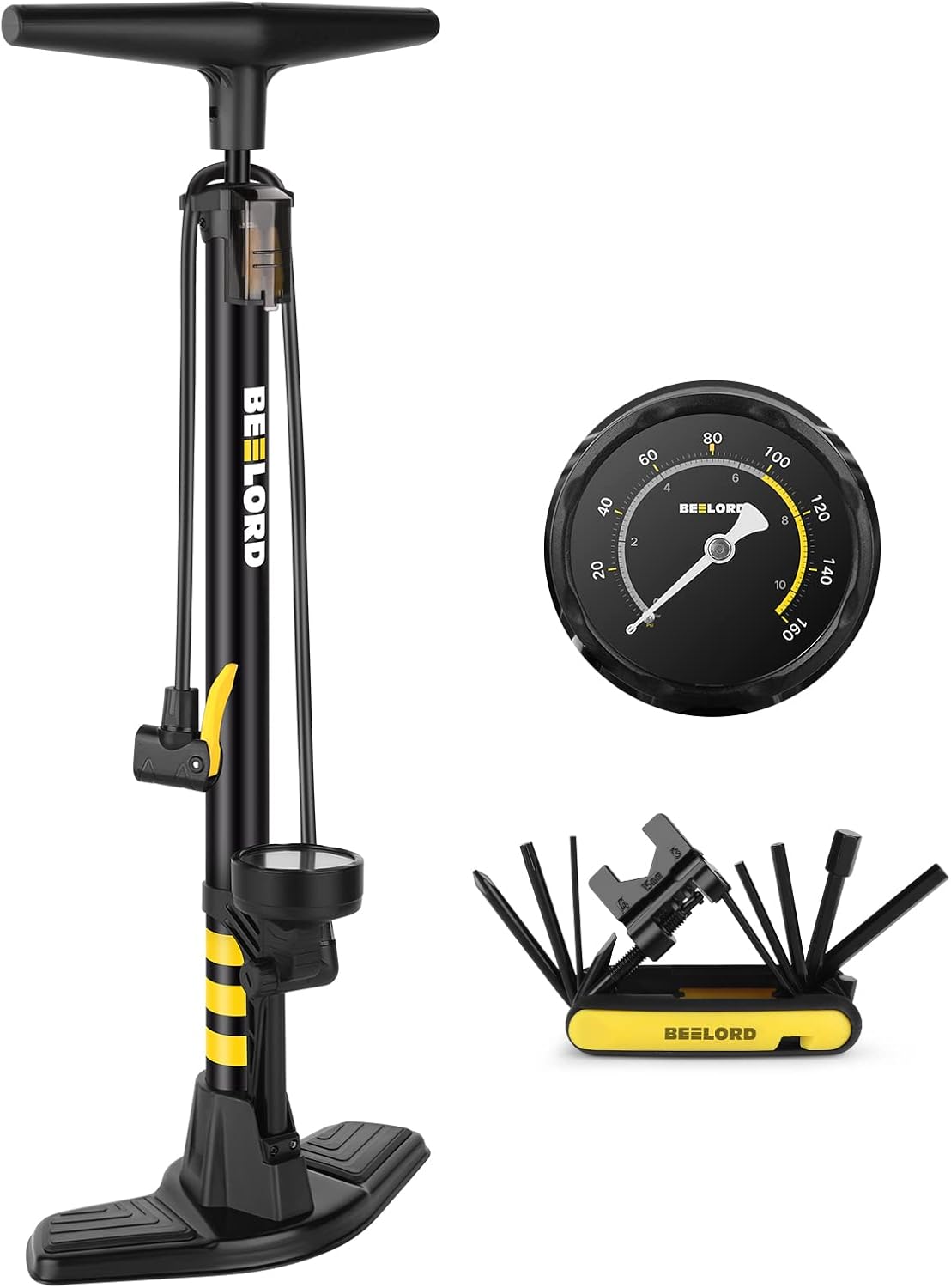 Aluminum Floor Bike Pump with Gauge, 160PSI, Twin Valve Head, Pack of 2 O371626