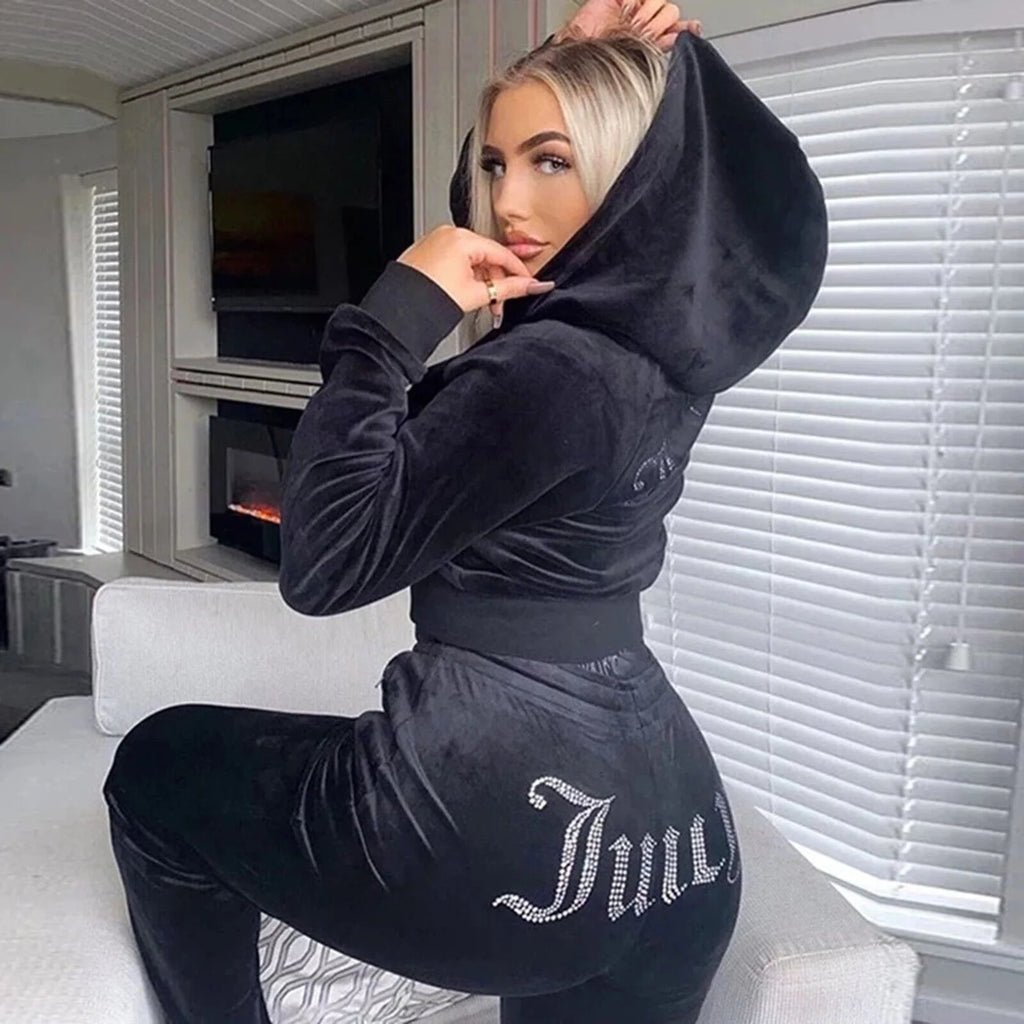Velour 2-Piece Hoodie Tracksuit Set V13071
