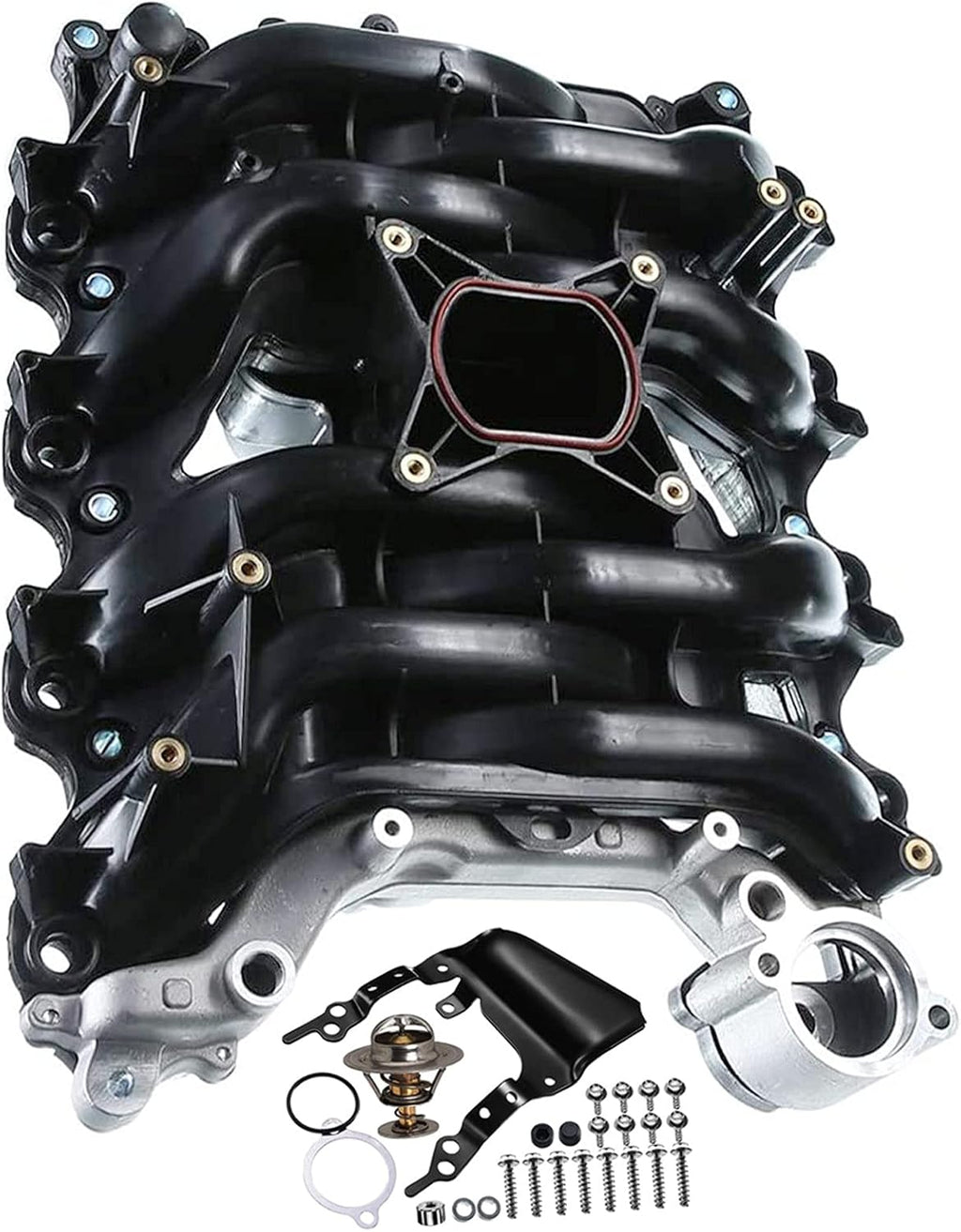 Upper Intake Manifold with Thermostat Compatible with Ford Crown Victoria Mustang Explorer Lincoln Town Car Mercury Grand Marquis Mountaineer 2001-2011 (V8 4.6L Only) I38877
