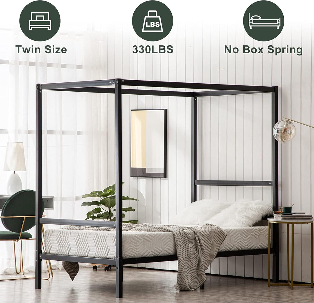 Black Twin Size Canopy Bed Frame T494