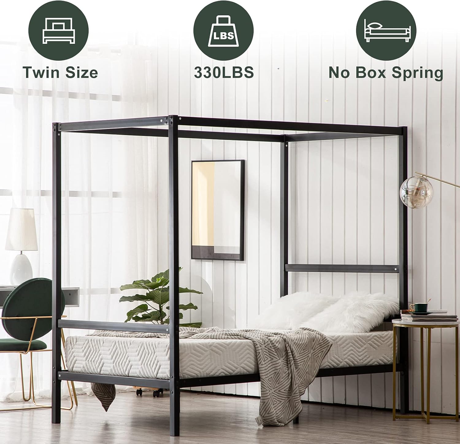 Black Twin Size Canopy Bed Frame T494