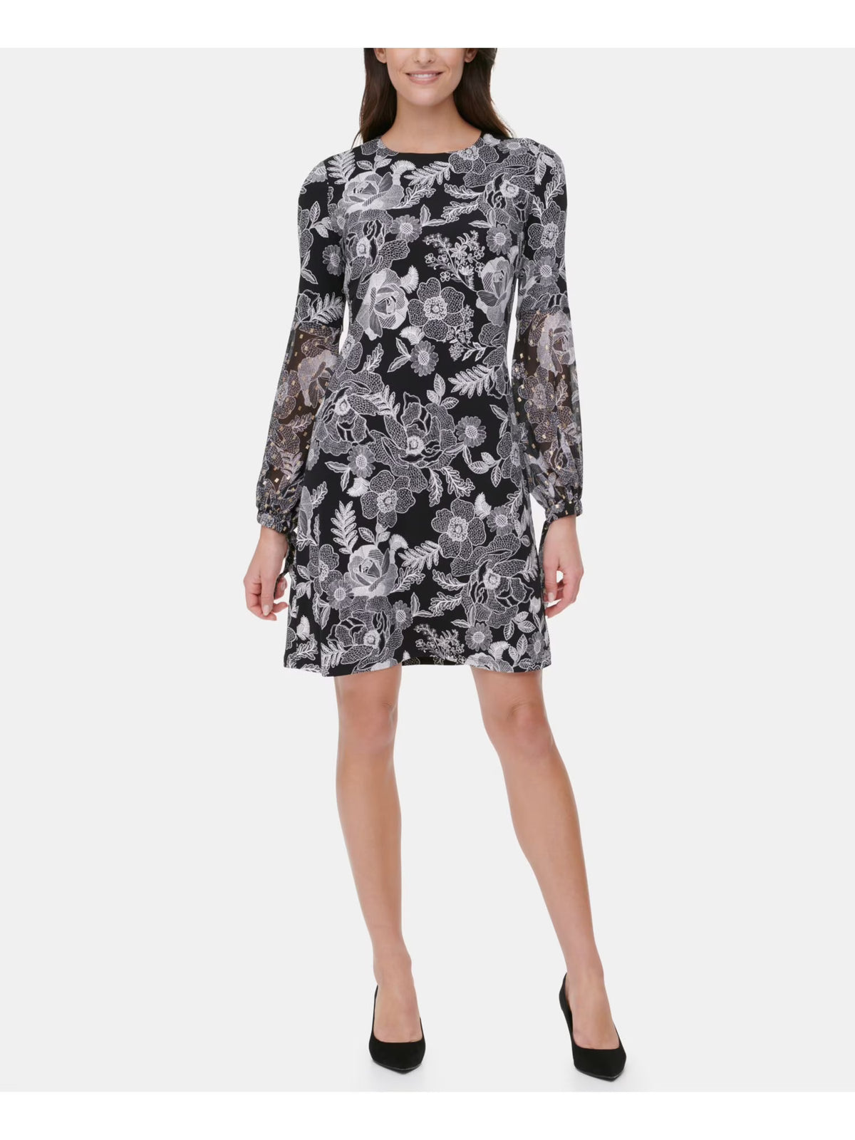 Black Floral Shift Dress Petites 2P Z91162