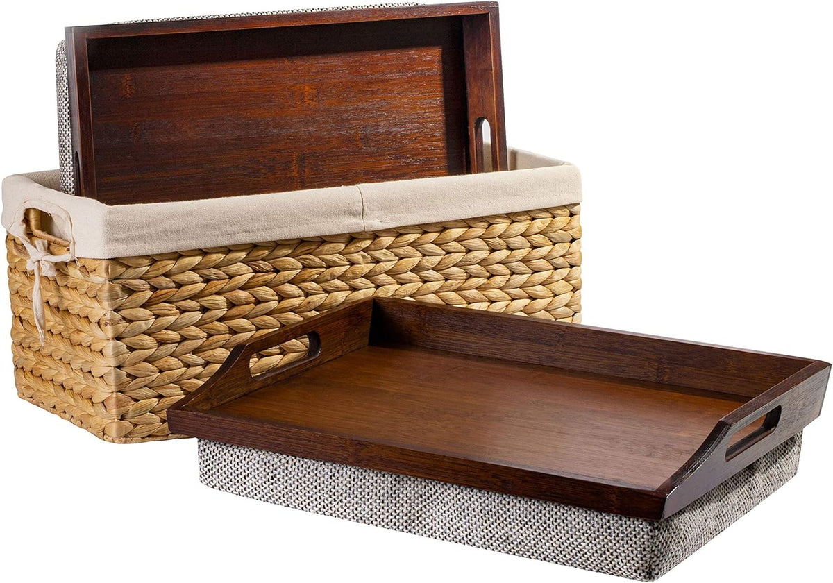 Wood Lap Trays with Basket Set, Calming Gray, Pack of 2 Z179