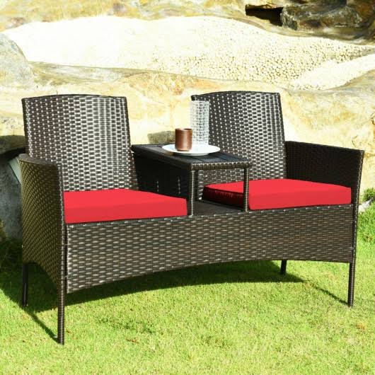 Red Rattan Conversation Set B564