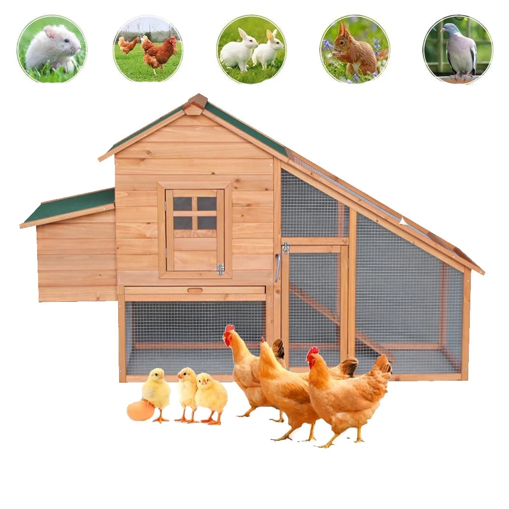 75" Waterproof Wooden Chicken Coop with Nest Box and Run N203