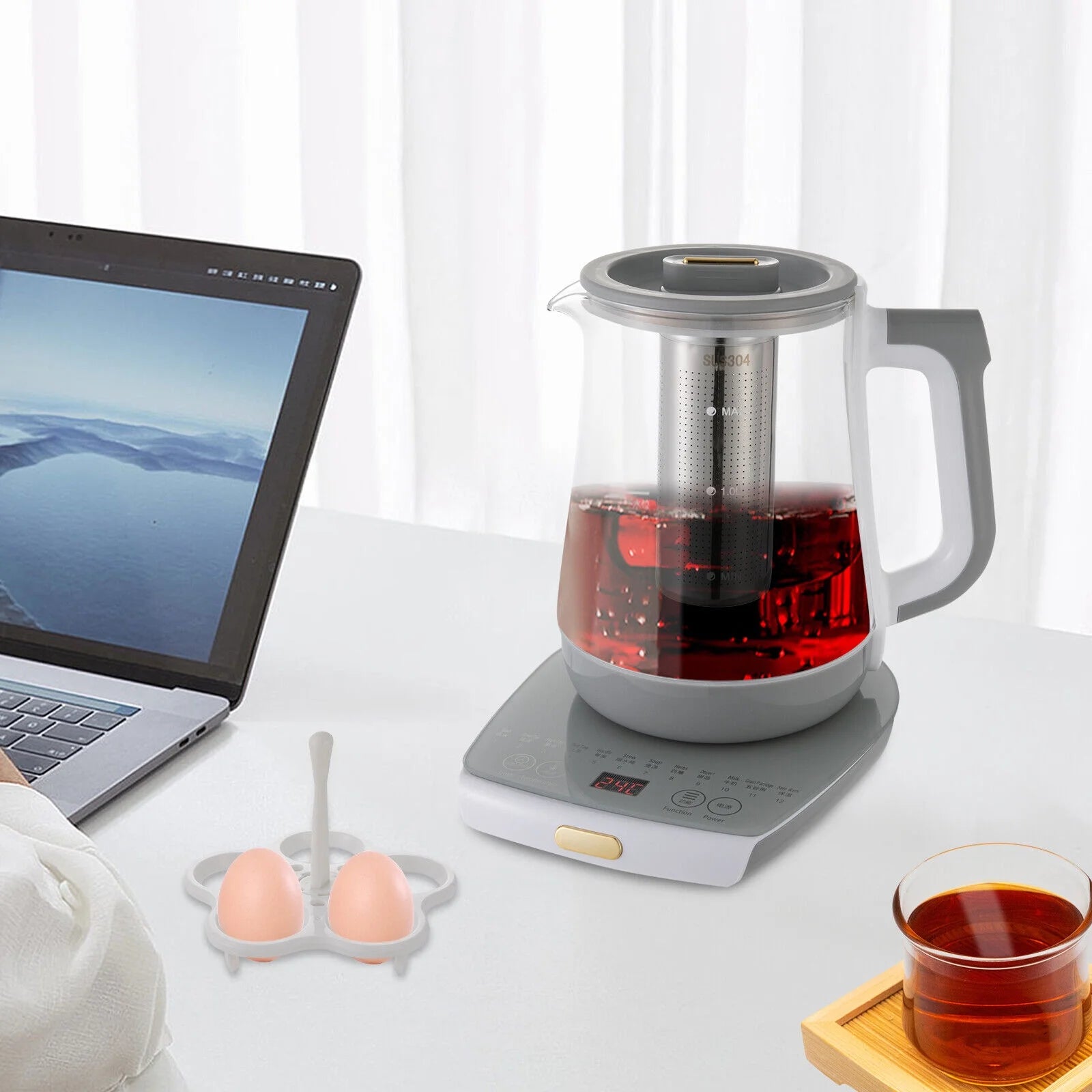 1.8L 800W Electric Kettle Glass Water Boiler Stainless Steel O616397