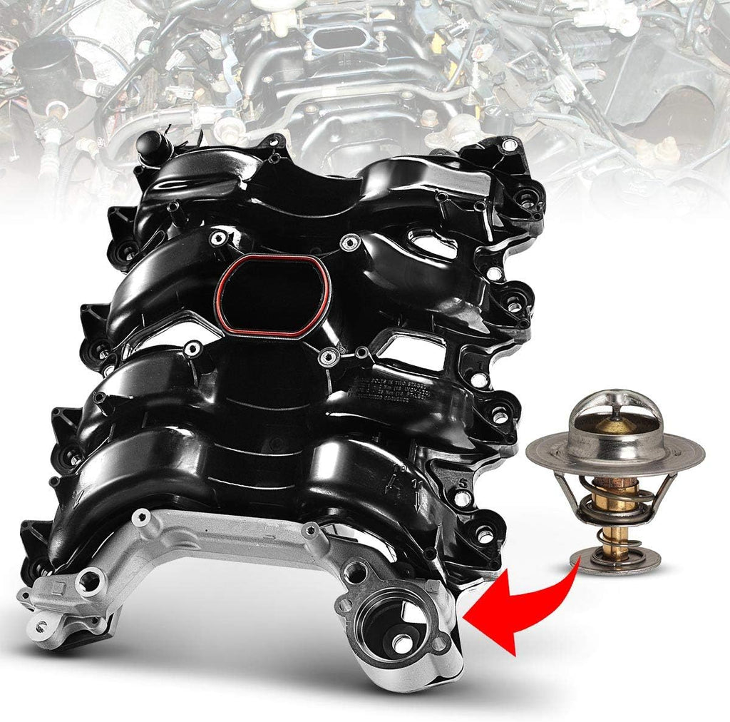 Upper Intake Manifold with Thermostat Compatible with Ford Crown Victoria Mustang Explorer Lincoln Town Car Mercury Grand Marquis Mountaineer 2001-2011 (V8 4.6L Only) I38877