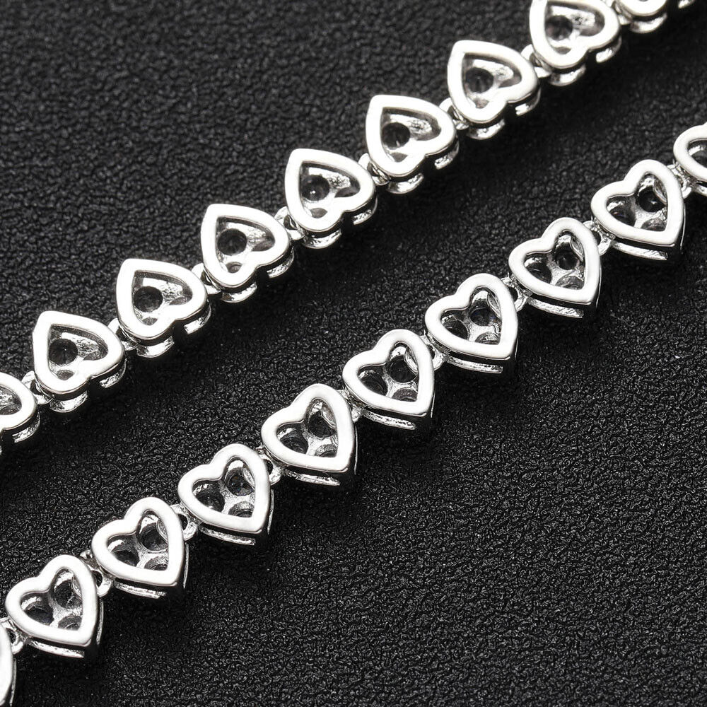 18K Gold Silver Plated 6.5mm Hip Hop Heart Chain Necklaces CZ R566