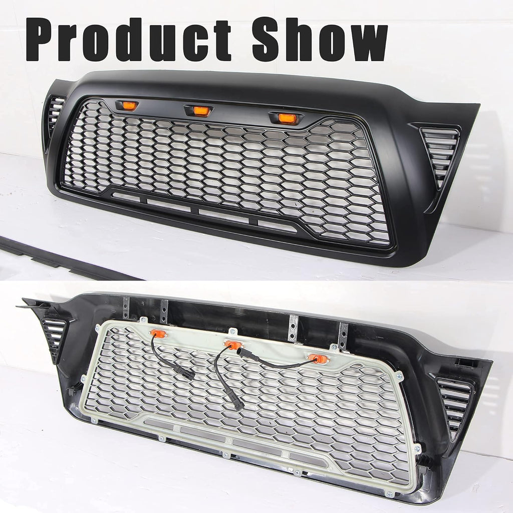Matte Black ABS Plastic Tacoma Grill with 3 Amber Lights B412