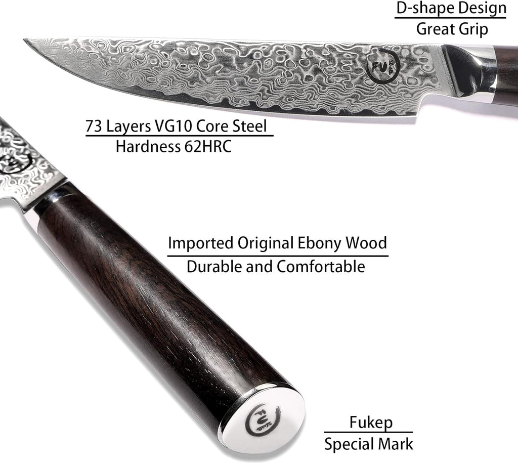 Set of 4 Non-Serrated Damascus Steak Knives with Case R68890