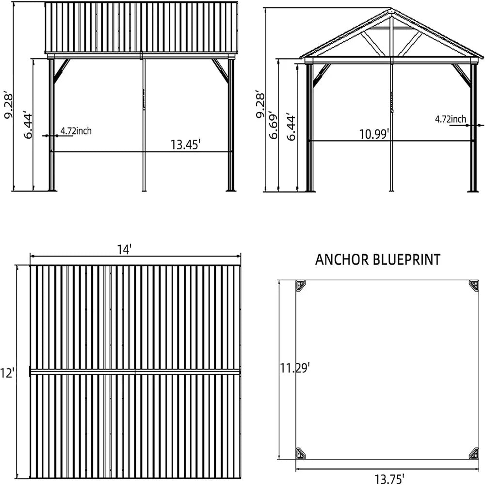12'x14' Outdoor Aluminum Gazebo with Galvanized Steel Canopy O886