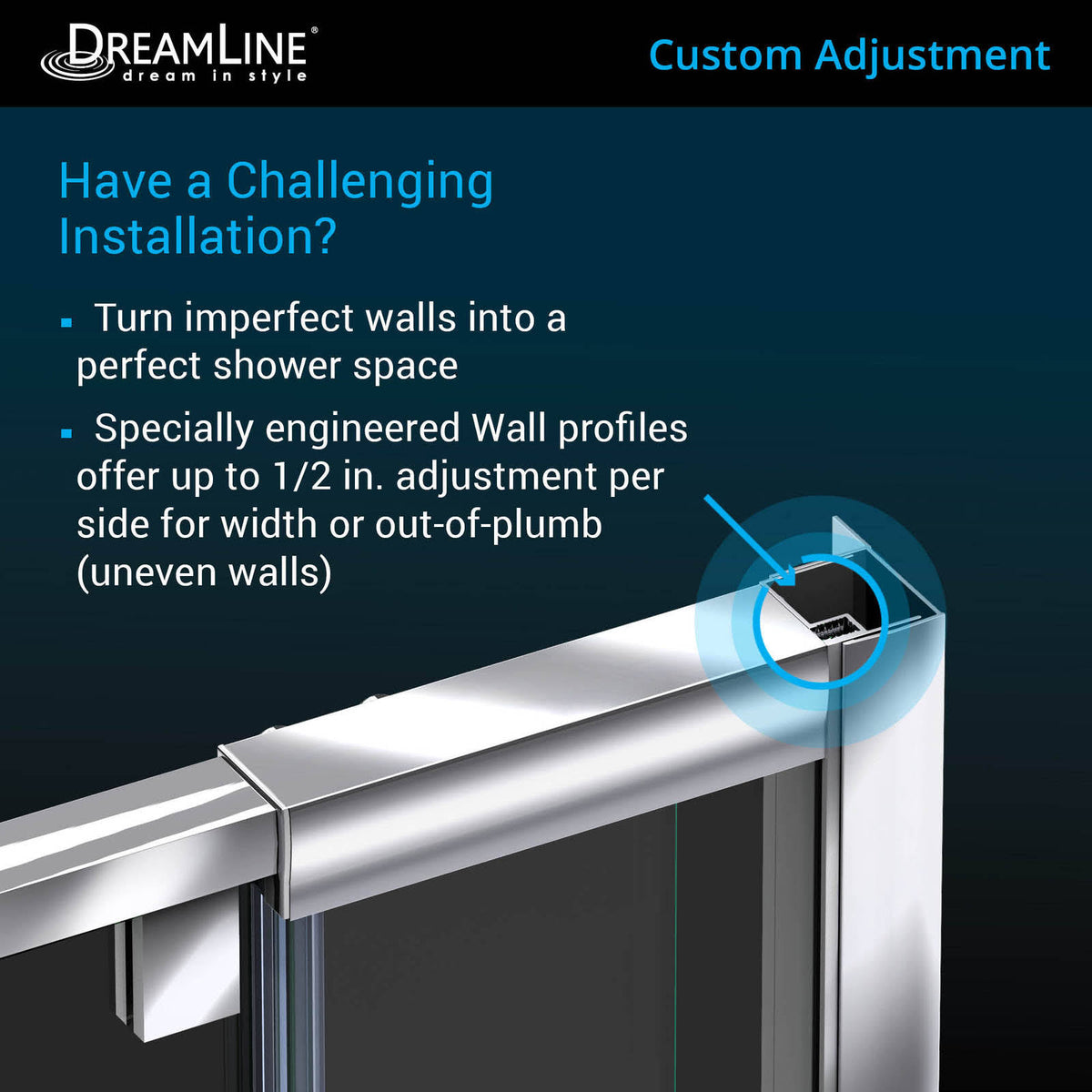 Semi-Frameless Pivot Shower Door in Chrome J2715