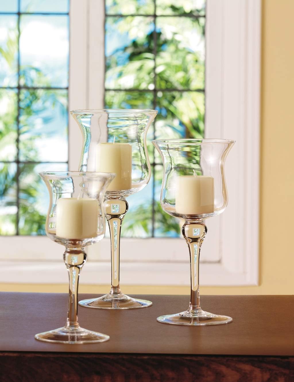 Hand Blown Glass Set of 3 Pillar Candle Holders M823067