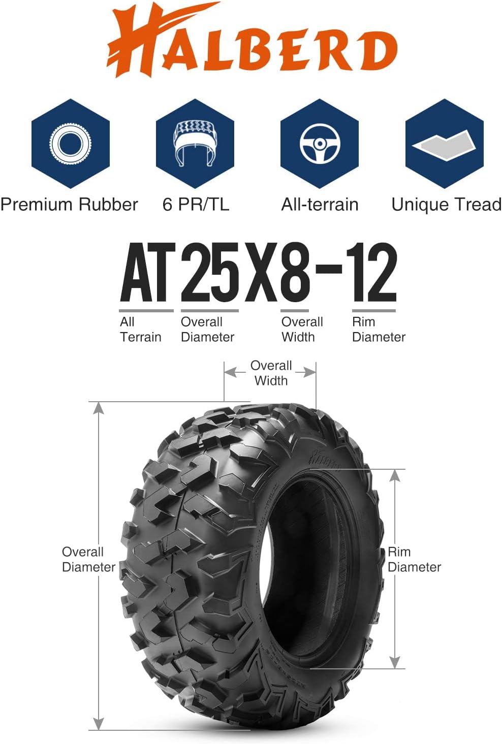 Set of 4 ATV UTV Tires 25x8-12 25x10-12 17MM Tread Depth P645