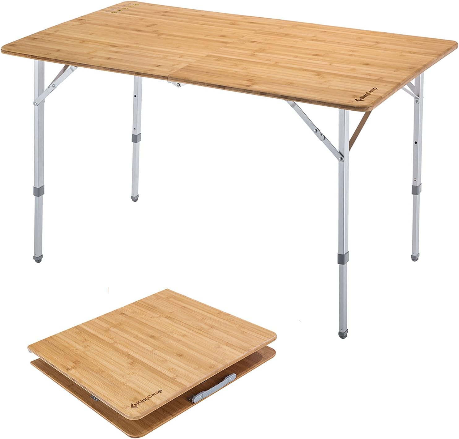 Bamboo Folding Camping Table with Adjustable Height Aluminum Legs S39516