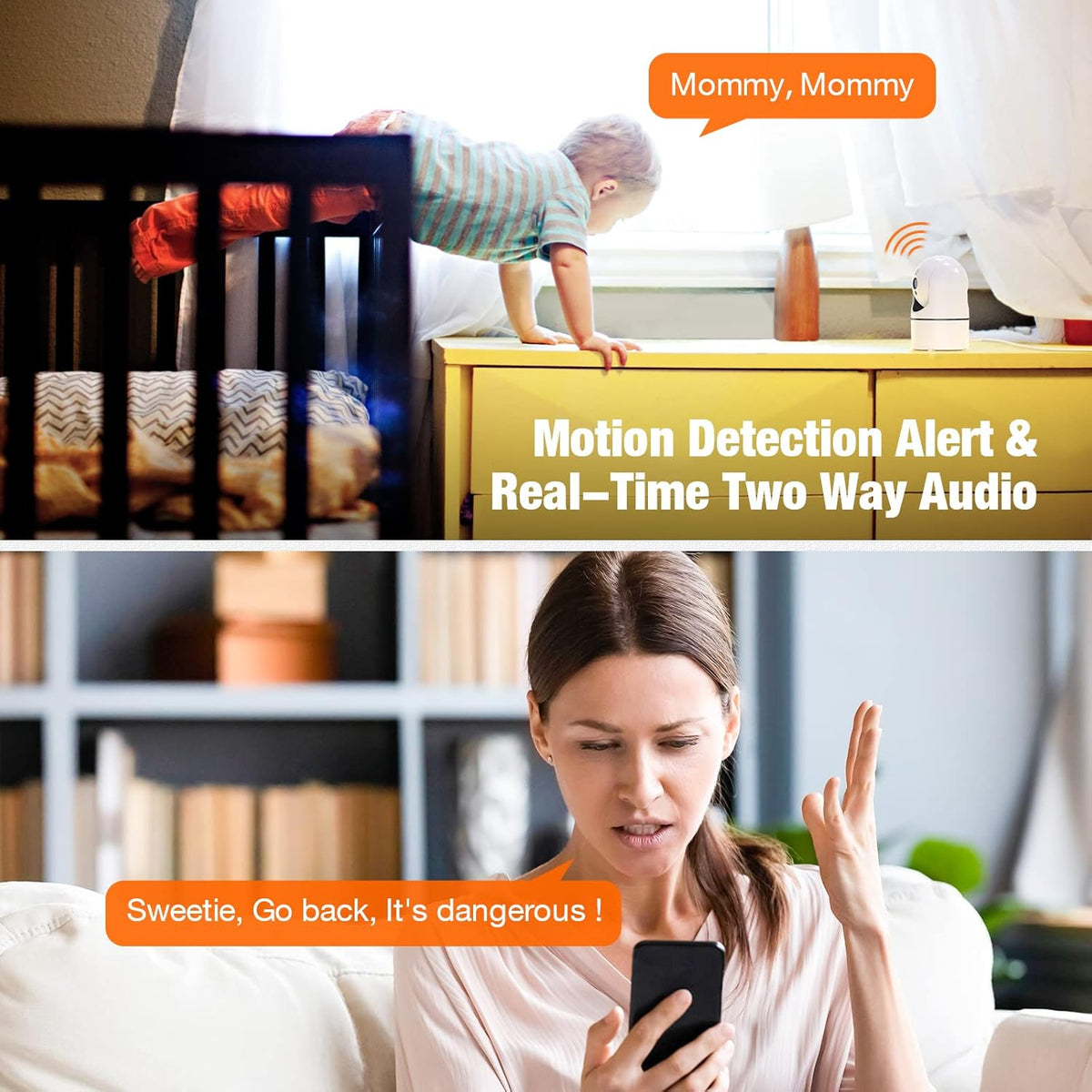 2K Indoor Baby Monitor Camera with Motion Detection, Two-Way Audio, IR Night Vision, Pack of 2 C742159