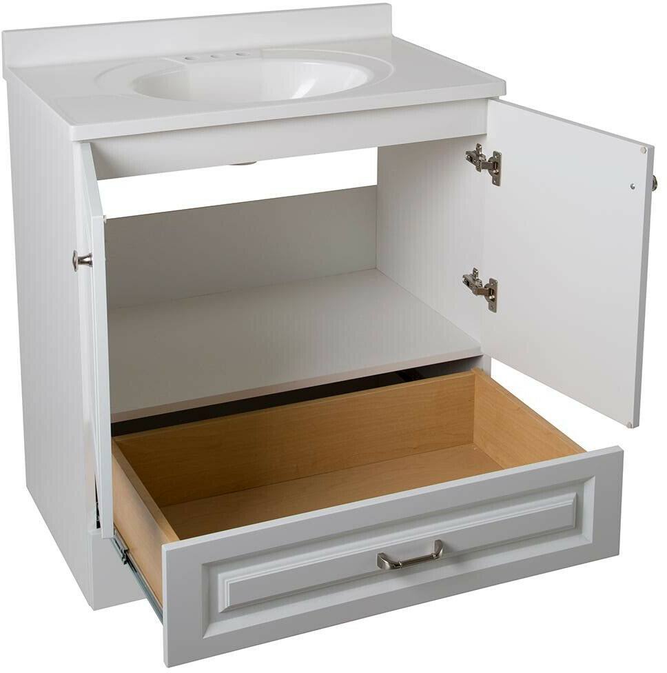 White Bath Vanity with Cultured Marble Vanity Top M7886