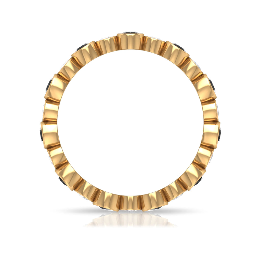 1 CT Black Onyx and Diamond Eternity Band Ring, 18K Yellow Gold, US 7.00 S315