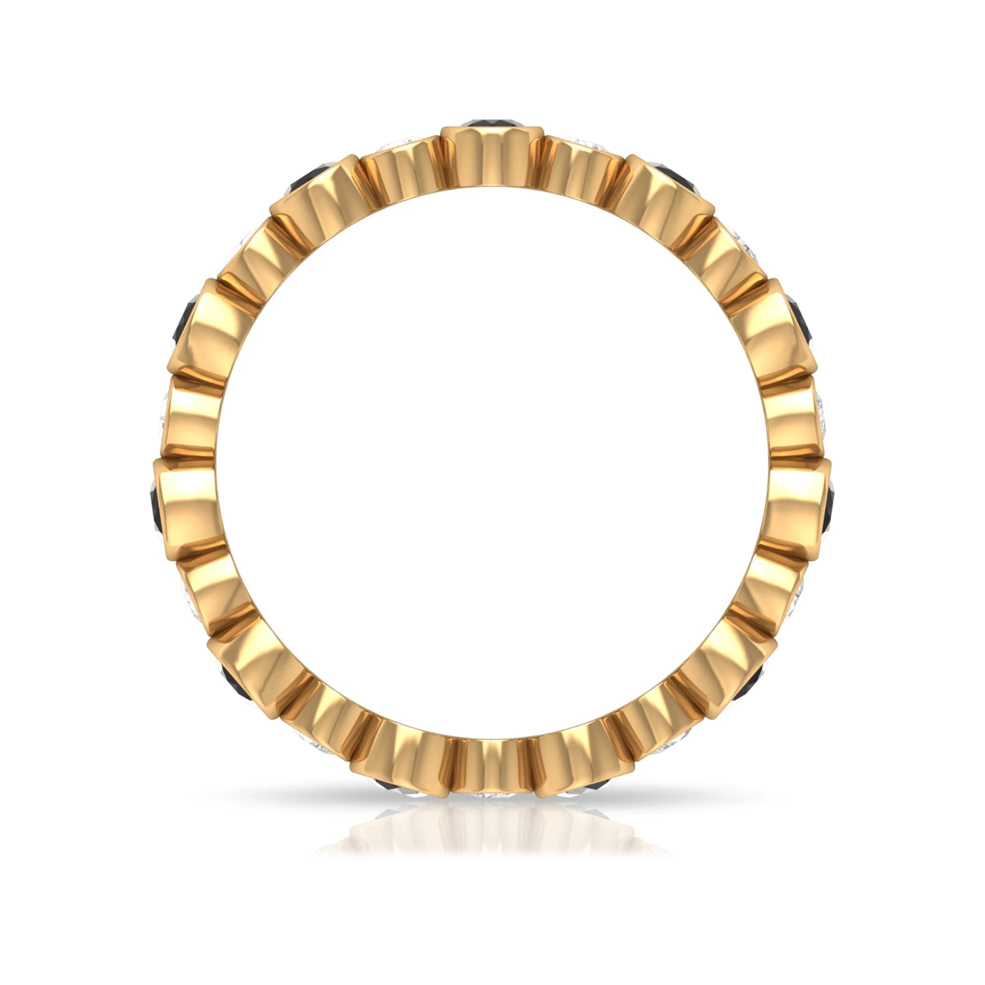 1 CT Black Onyx and Diamond Eternity Band Ring, 18K Yellow Gold, US 7.00 S315