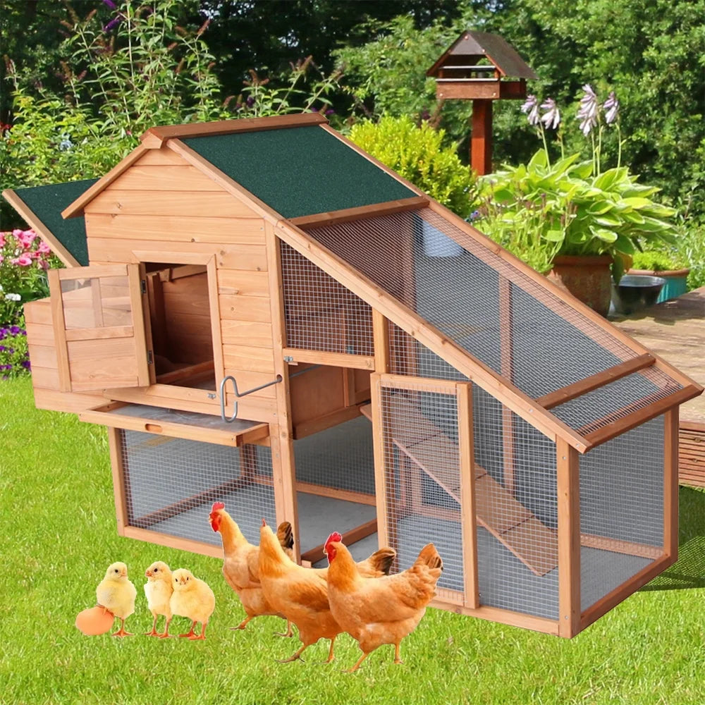 75" Waterproof Wooden Chicken Coop with Nest Box and Run N203