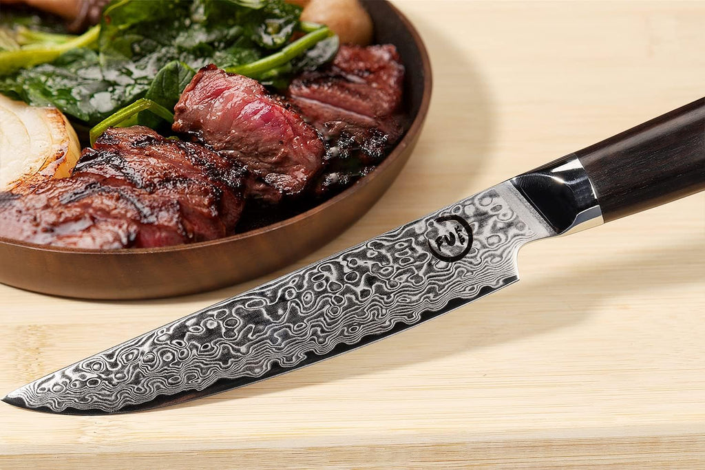 Set of 4 Non-Serrated Damascus Steak Knives with Case R68890