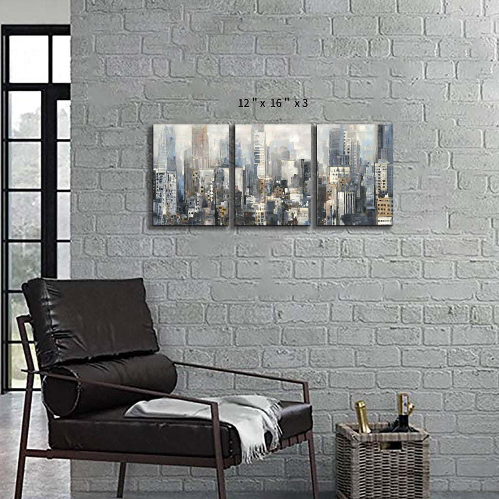 Abstract City Picture Wall Art on Wrapped Canvas, 3 Panels M1116